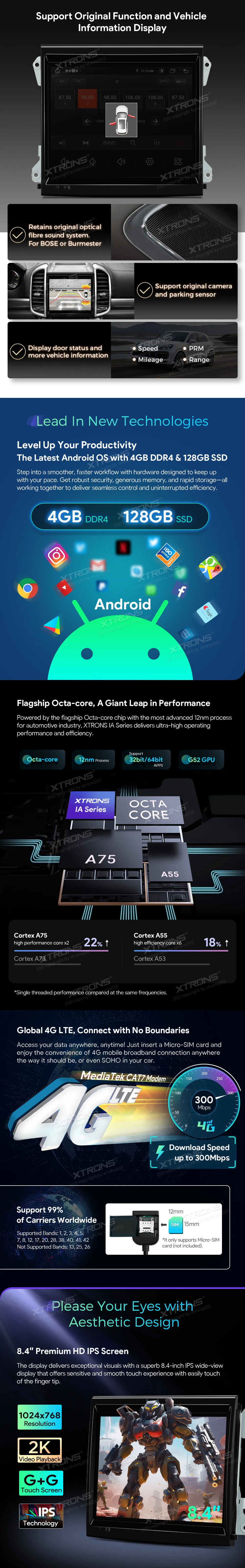 Porsche Cayenne 2010-2016 PCM 3.1 | Android OS | 8.4 inch | 4GB/64GB/8Core | Multimedija Xtrons IAH84KYPT