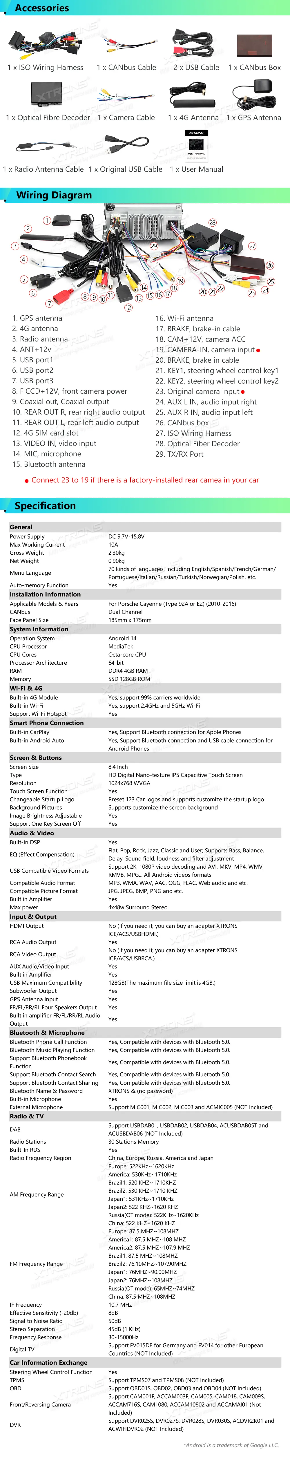 Porsche Cayenne 2010-2016 PCM 3.1 | Android OS | 8.4 inch | 4GB/64GB/8Core | Multimedija Xtrons IAH84KYPT