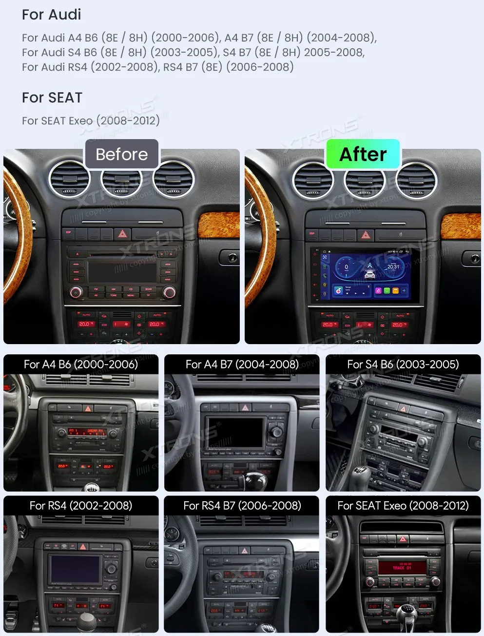 Audi A4 S4 RS4 / SEAT Exeo | Android OS | 8inch | 2GB/64GB/8Core | Multimedija Xtrons IDS80A4AL