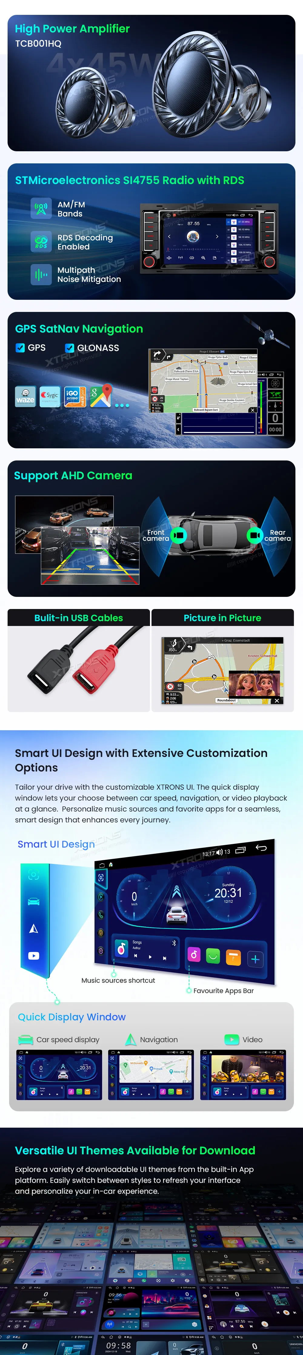 7 inch Octa Core Android Navigation Car Stereo 4G LTE 4+64GB DSP RDS IPS Display for Volkswagen Touareg  Special Features *UNISOC Octa Core Cortex-A55 with 4GB RAM and 64GB ROM *Latest Android OS *Built-in 4G LTE, Support Carriers in Asia & Europe *Built-in EQ DSP *Smart UI Design with Extensive Customization Options *Versatile UI Themes Available for Download *7 inch 1024x600P Grade-A HD IPS Screen *1080P Video Playback *Built-in Wireless & Cable Connection CarPlay and Android Auto *Latest Bluetooth 5.0 -A2DP supported *Dual Band WiFi Module (2.4GHz & 5GHz) *Optimized CANbus Decoding *Steering Wheel Controls *STMicroelectronics TCB001HQ Amplifier 4x45W *STMicroelectronics SI4755 Radio with RDS *Accurate GPS Navigation *Support AHD Camera *Built-in 2 USB Ports *PIP Mode Enabled *Efficient Cooling System *Optional Features (Extra Accessories Needed) -OBD, Camera, DVR, DAB, TPMS, Keyboard and Microphone