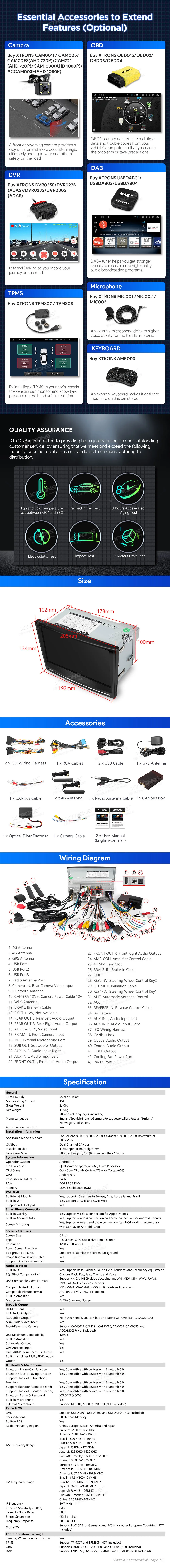 Porsche 911/Cayman/Boxster 2005-2012 | Android O3 | 8 inch | 8GB/256GB/8Core Snapdragon 665 | Multimedija Xtrons IQ82CMPP