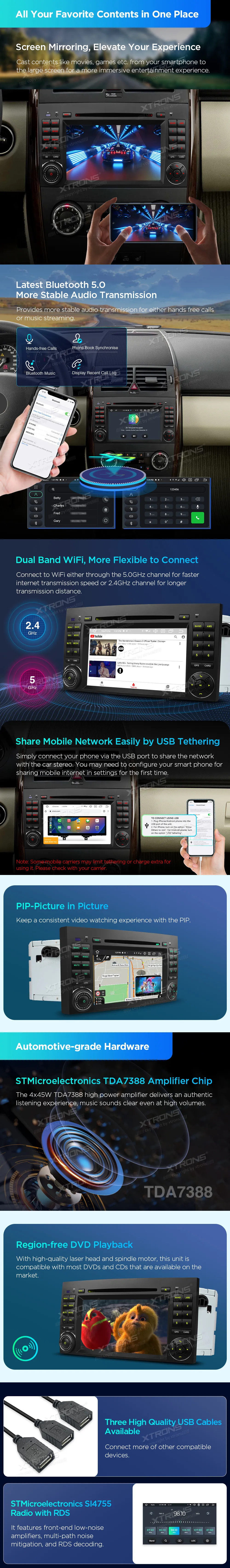 VW Crafter MB A / B / Vito / Sprinter | Android 14 | 7 inch | 4GB/64GB/8Core | Multimedija Xtrons PX74M245GS