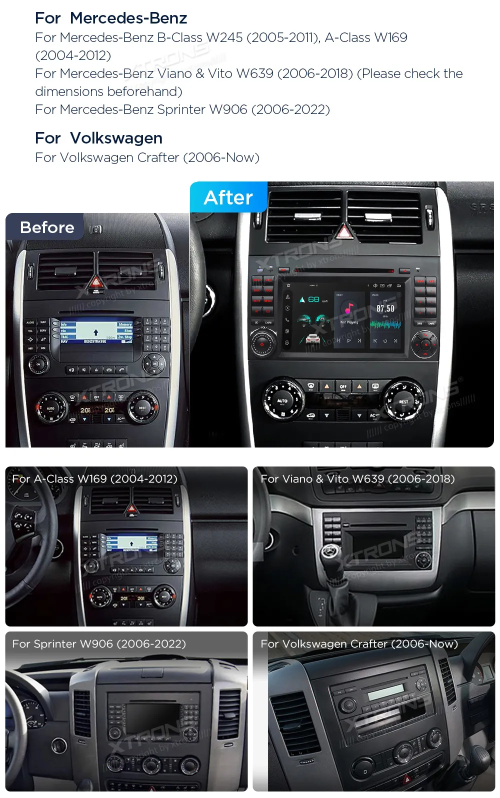 VW Crafter MB A / B / Vito / Sprinter | Android 14 | 7 inch | 4GB/64GB/8Core | Multimedija Xtrons PX74M245GS