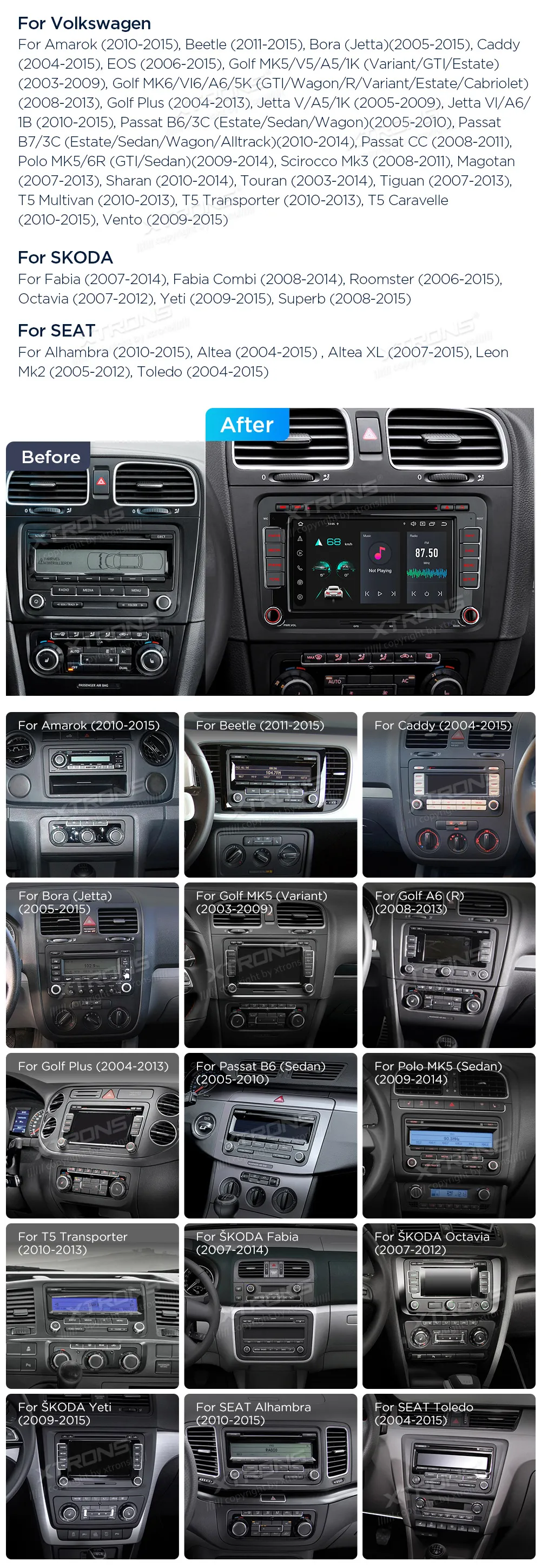 Volkswagen / Škoda / SEAT | Android 14 | 7 inch | 4GB/64GB/8Core | Multimedija Xtrons PX74MTVGS