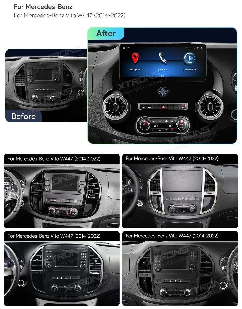 MB E Vito W447 2014-2022 | Android OS | 12.3 inch | 4GB/64GB/8Core | Multimedija Xtrons IA24M447S