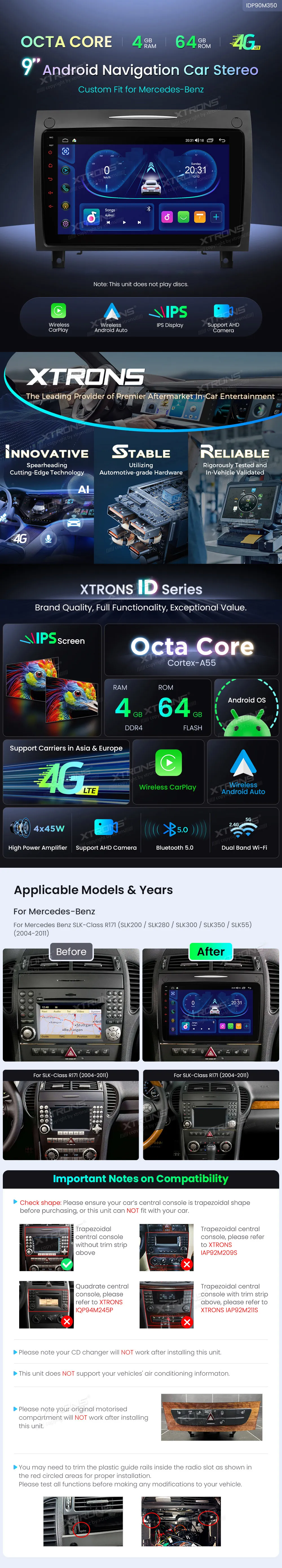 MB SLK R171 2004-2011 | Android OS | 9 inch | 4GB/64GB/8Core | Multimedija Xtrons IDP90M350