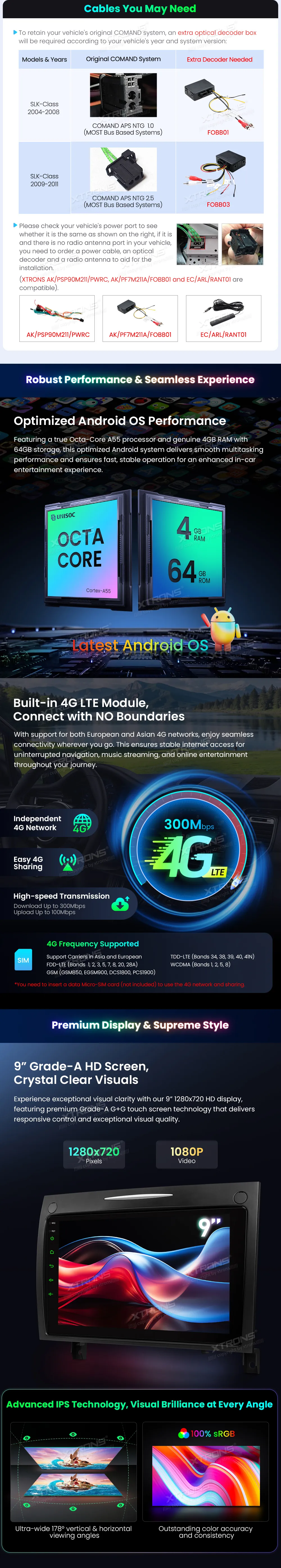 MB SLK R171 2004-2011 | Android OS | 9 inch | 4GB/64GB/8Core | Multimedija Xtrons IDP90M350