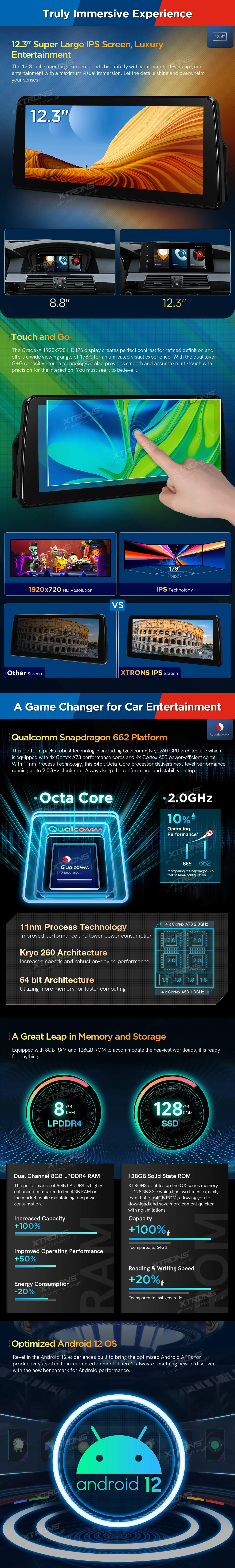 BMW E60 E61 CIC | Android 12 | 12.3 inch | 8GB/128GB/8Core Snapdragon 662 | Multimedija Xtrons QXB2260CIP