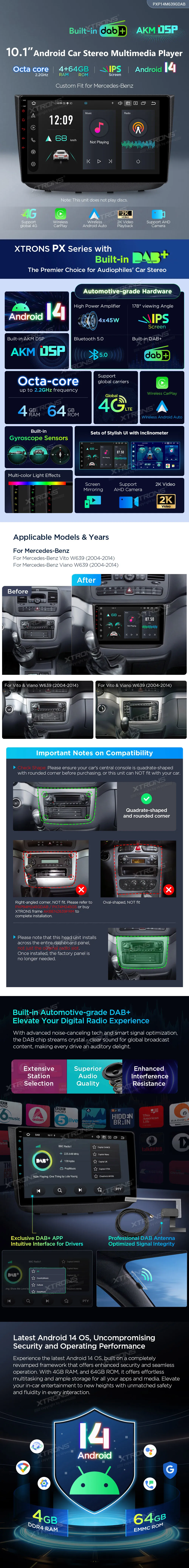 MB Vito W639 2004-2014 | Android 14 | 10.1 inch | 4GB/64GB/8Core | Multimedija Xtrons PXP14M639GDAB