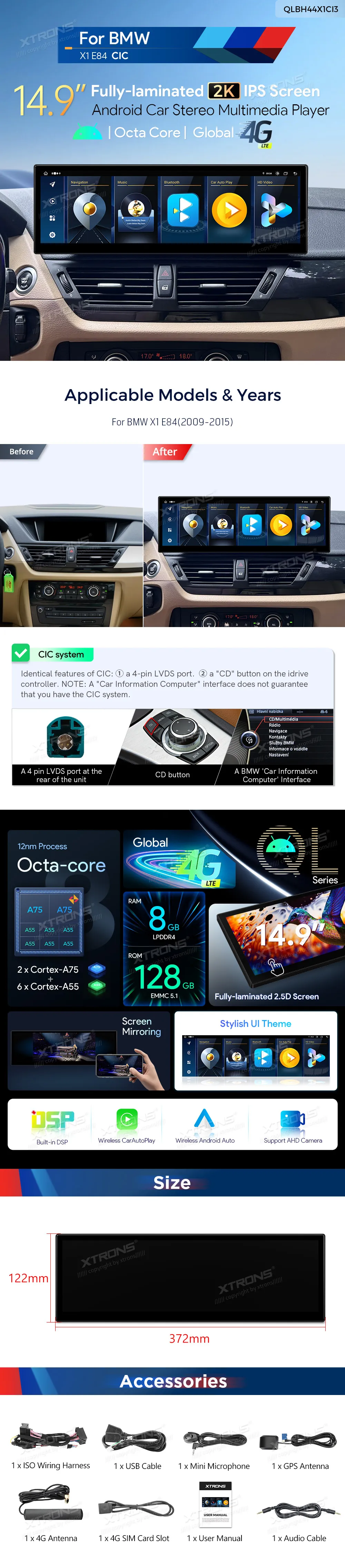 BMW X1 E84 NBT | Android OS | 14.9 inch | 8GB/128GB/8Core | Multimedija Xtrons QLBH44X1CI3