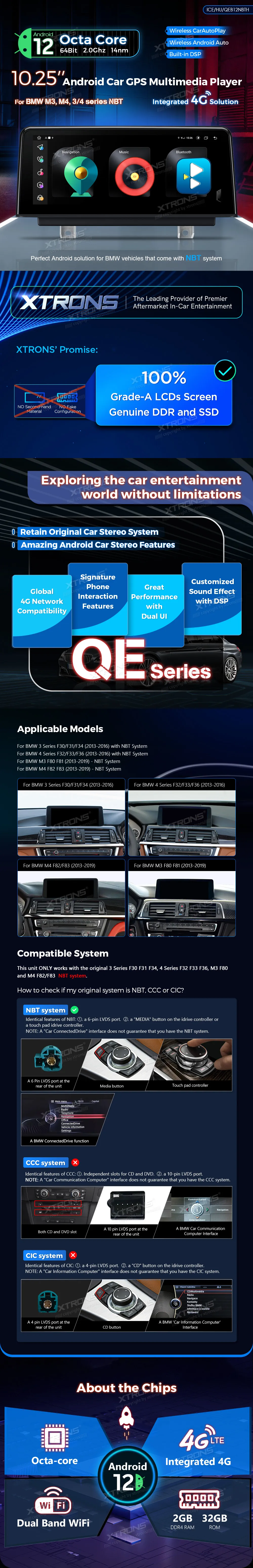 BMW 3/4 Serija 2013-2019 NBT | Android 12 | 10.25 inch | 2GB/32GB/8Core | Multimedija Xtrons QEB12NBTH