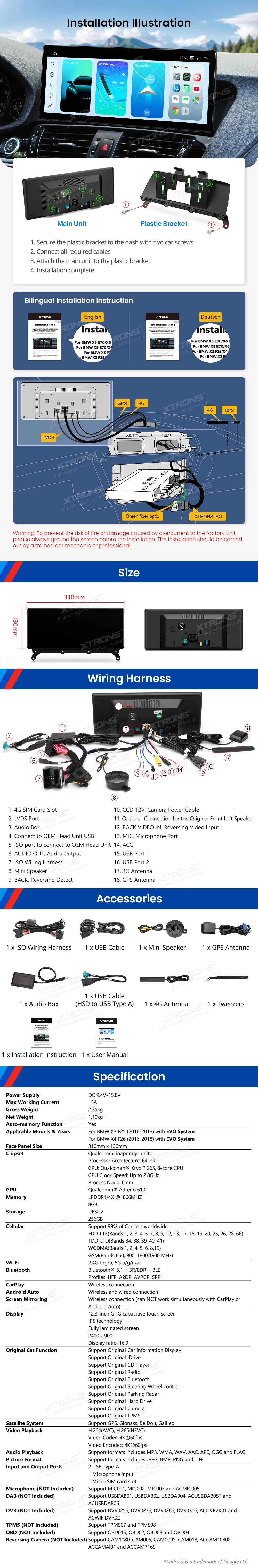 BMW X3 F25 / X4 F26 EVO | Android 14 | 12.3 inch | 8GB/256GB/8Core Snapdragon 685 | Multimedija Xtrons QWBX24EVB12X3