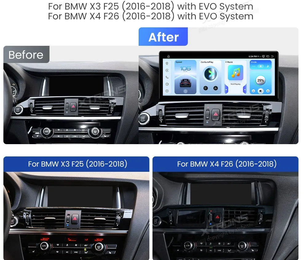 BMW X3 F25 / X4 F26 EVO | Android 14 | 12.3 inch | 8GB/256GB/8Core Snapdragon 685 | Multimedija Xtrons QWBX24EVB12X3