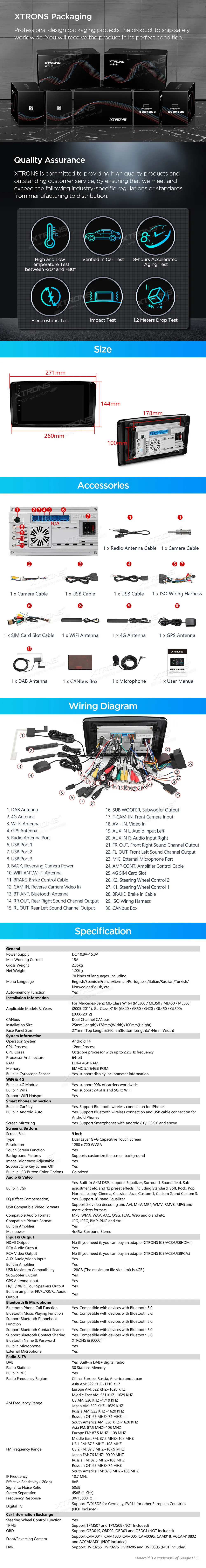 MB ML W164 / GL X164 | Android 14 | 9 inch | 4GB/64GB/8Core | Multimedija Xtrons PXP94M164GDAB