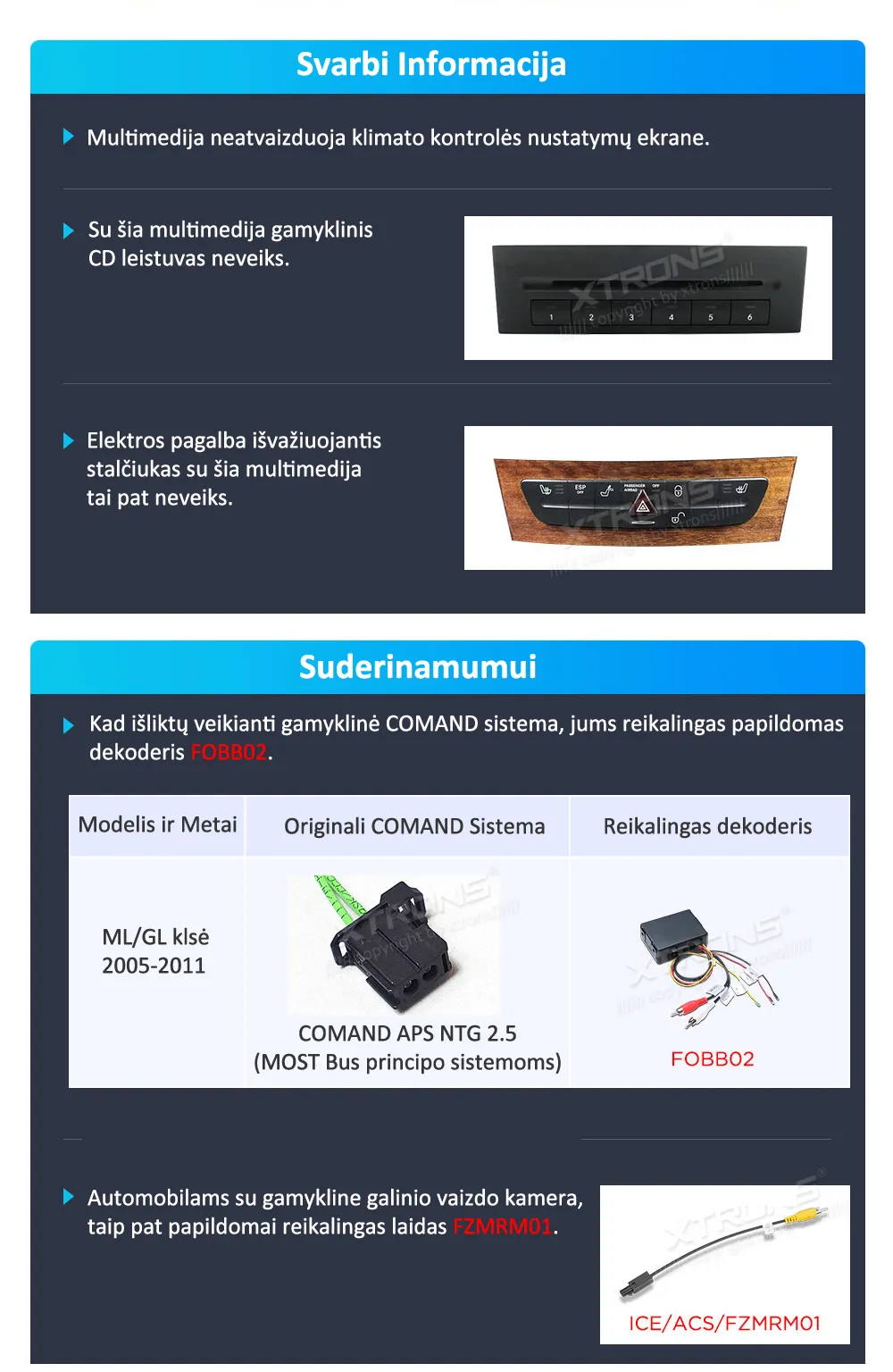 MB ML W164 / GL X164 | Android 14 | 9 inch | 4GB/64GB/8Core | Multimedija Xtrons PXP94M164GDAB