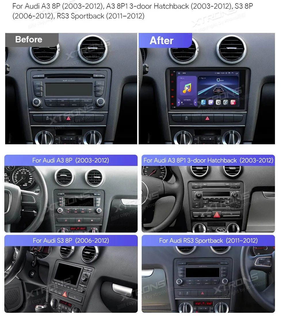 Audi A3 S3 RS3 | Android 14 | 8 inch QLED | 8GB/256GB/8Core Snapdragon 665  | Multimedija Xtrons IQ84A3AP