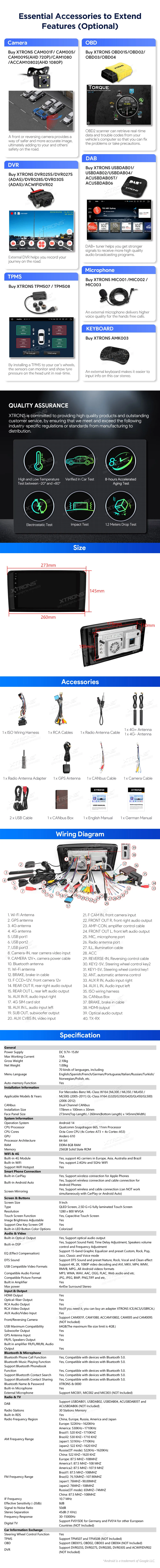 MB ML W164 / GL X164 | Android 14 | 9 inch QLED | 8GB/256GB/8Core Snapdragon 665 | Multimedija Xtrons IQP94M164P