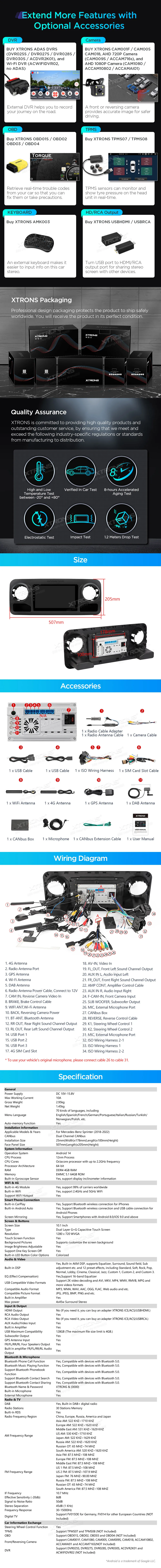 Mercedes-Benz Sprinter 2018-2022 | Android 14 | 10.1 inch | 4GB/64GB/8Core | Multimedija Xtrons PXP14MSPGDAB