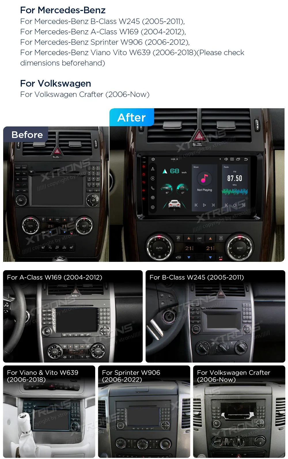 VW Crafter MB A / B / Vito / Sprinter | Android 14 | 9 inch | 4GB/64GB/8Core | Multimedija Xtrons PXP94M245GDAB