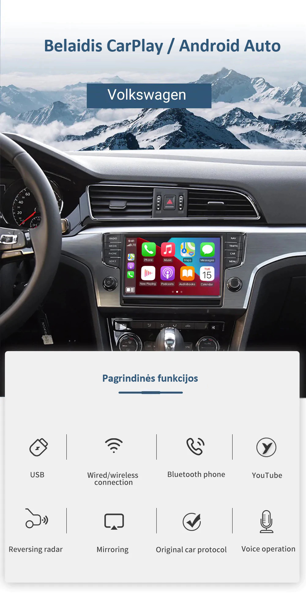 Volkswagen Belaidis Apple CarPlay / Android Auto Integracijos Modulis