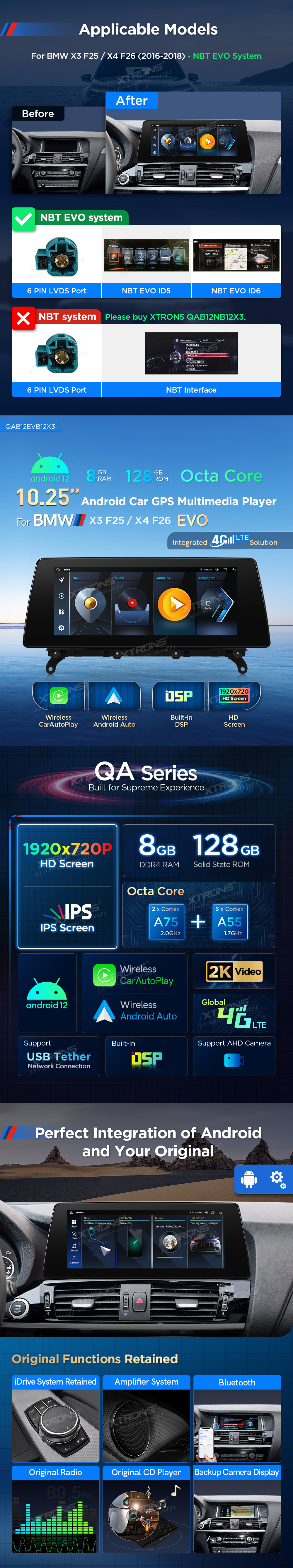 BMW X3/X4 F25/F26 NBT EVO ANDROID 12 10.25 COLIŲ MULTIMEDIJA XTRONS